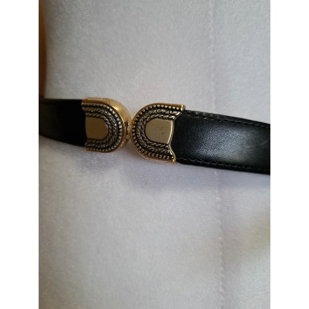 Brighton Women's Reversible Leather Black/Brown Belt Silver/Gold Tone Buckle M-L